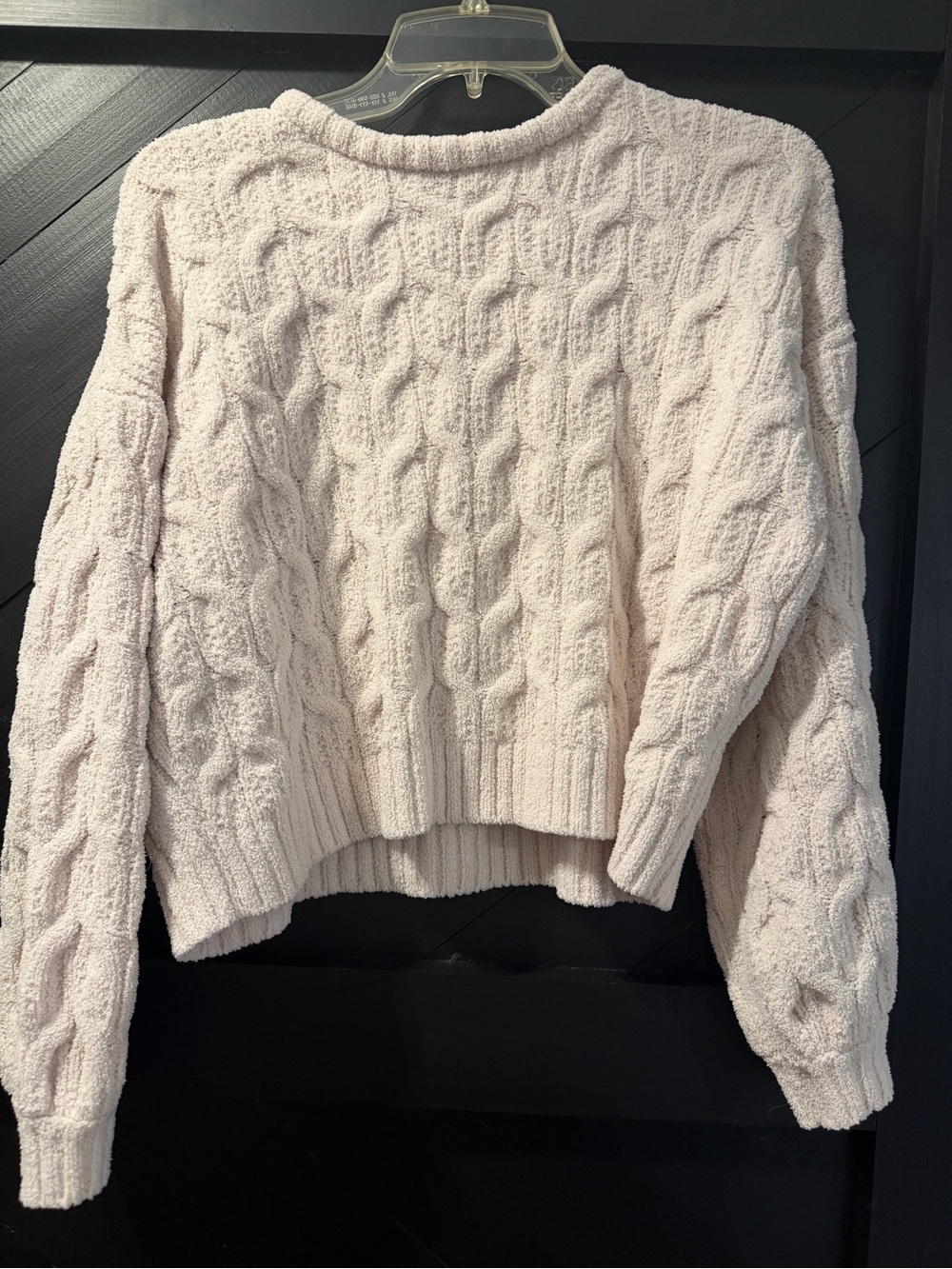 moon & madison Cream Cable Knit Cropped Crewneck Sweater